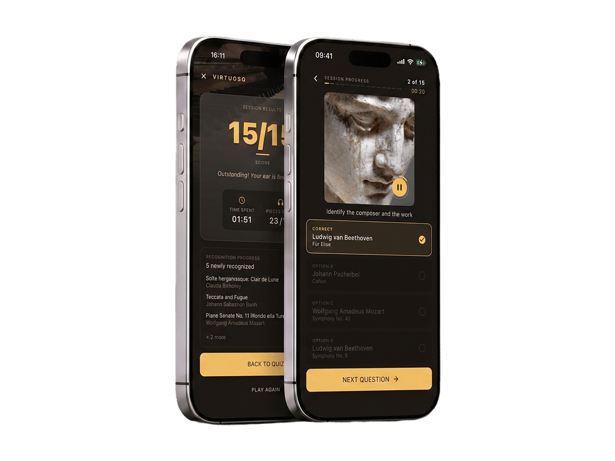 Track your progress as you understand classical music with the Virtuoso app