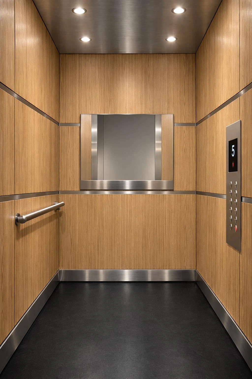 Hissikori sisustettu puisella paneelilla.