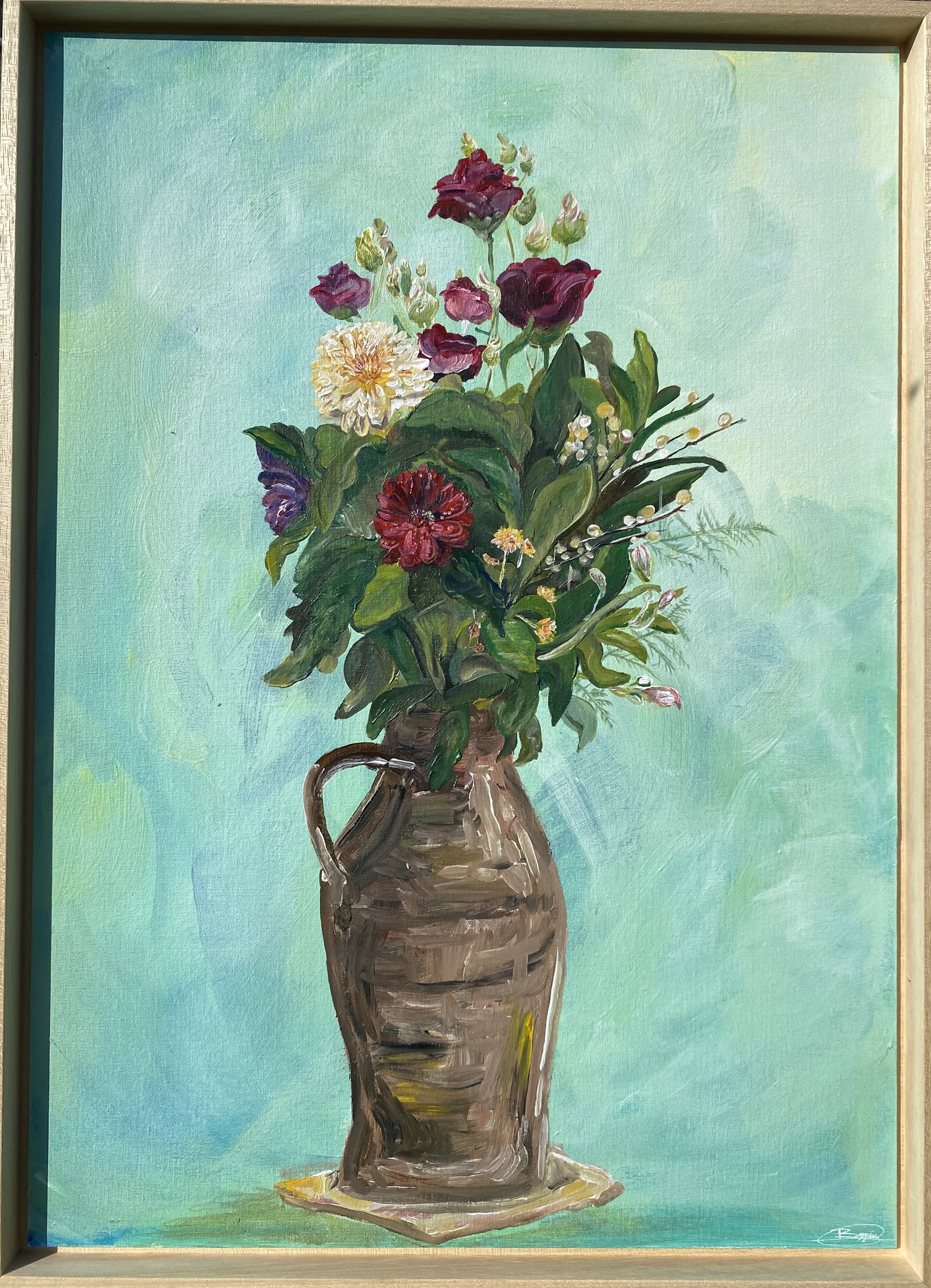 When my youngest sister had been away for over a year, missing Christmas and family dinners, her absence settled quietly into the house, most visible in my mother. Then, in December, a bouquet arrived, unexpected, carrying her warmth and promises of celebrations when she returned. It held both distance and closeness at once. That is where this painting comes from.
Not from a single feeling, but from that contrast, the way something can be both heavy and full of light at the same time. Where absence meets presence.
