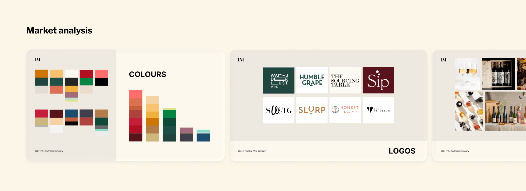 Market analysis for The Real Wine Co. comparing competitor colours, logos and visual positioning.