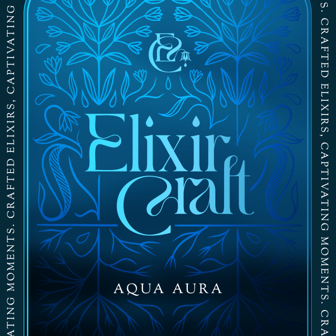 Elixir Craft beverage branding and packaging design featuring illustrated label artwork.