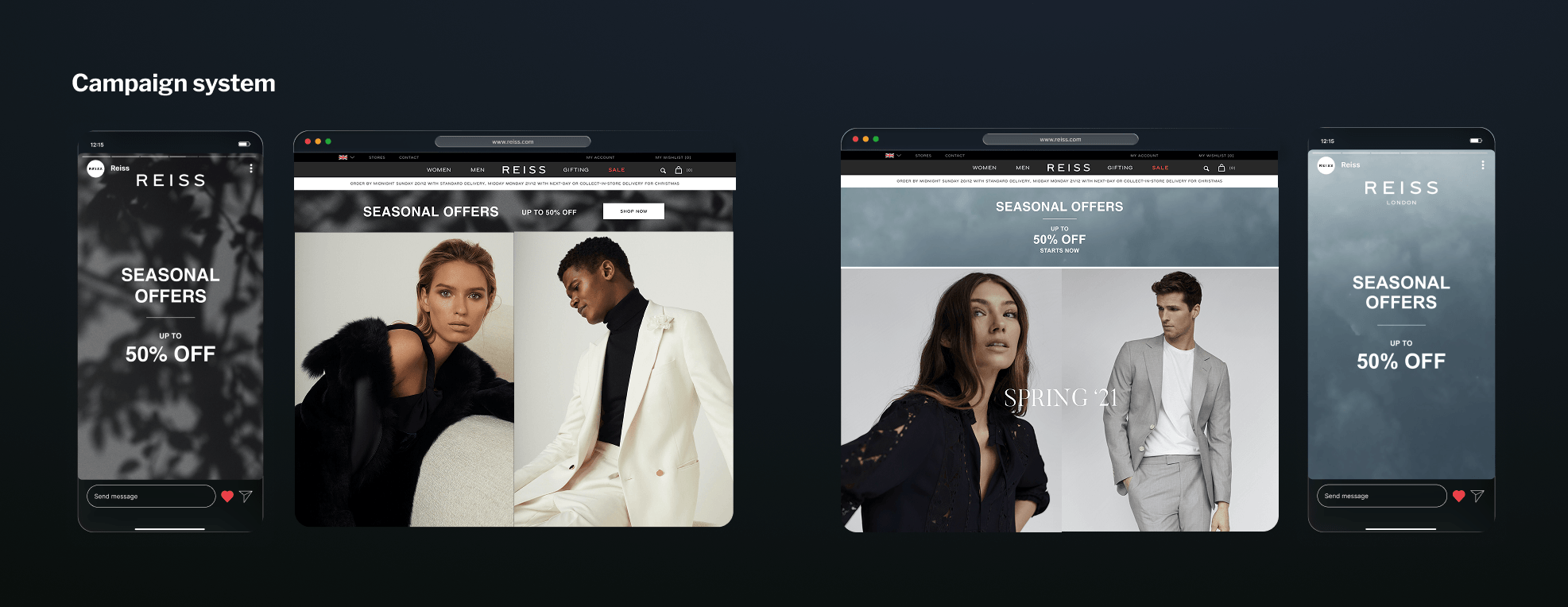 Pinterest ad creative for Reiss featuring luxury fashion accessories and campaign photography.