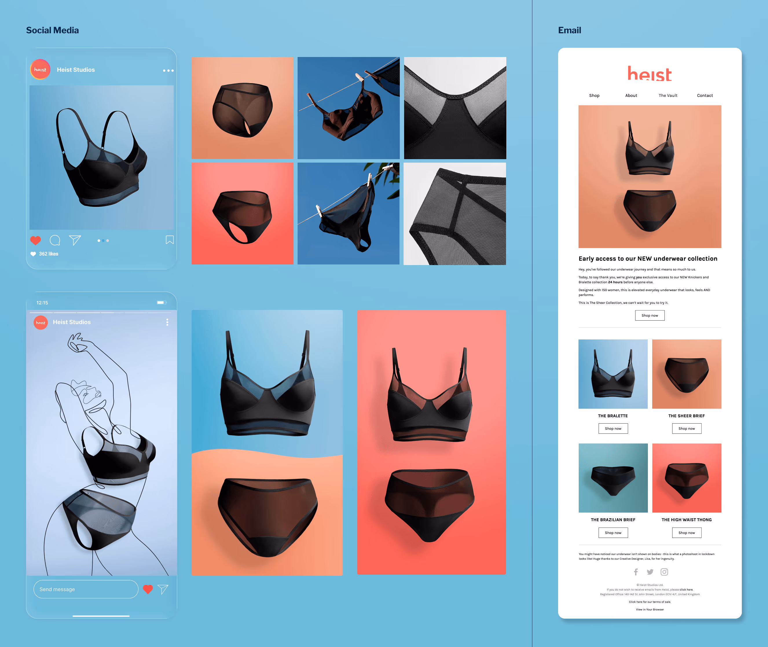 Integrated product launch campaign for Heist Studios spanning social media, email marketing, ecommerce assets and creative production.