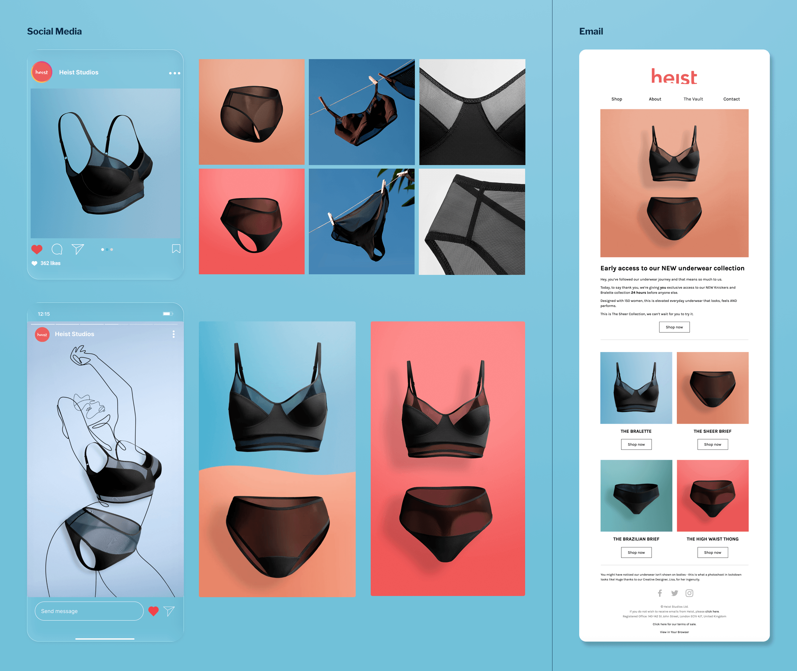 Integrated product launch campaign for Heist Studios spanning social media, email marketing, ecommerce assets and creative production.