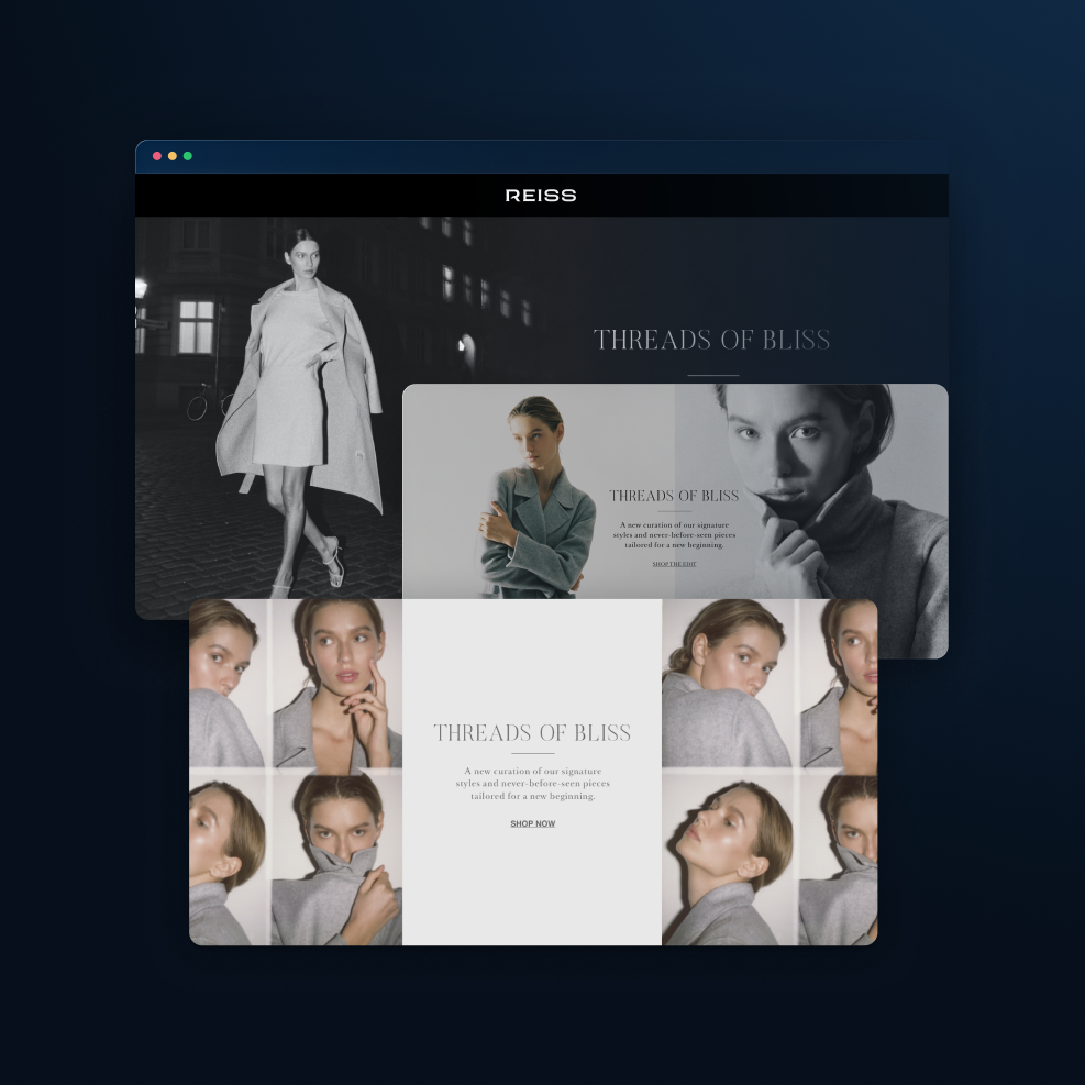 Reiss digital campaign and e-commerce design for a premium fashion retailer.