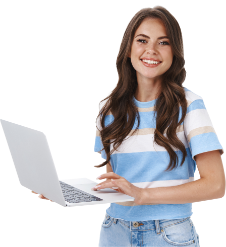 girl with laptop and smile