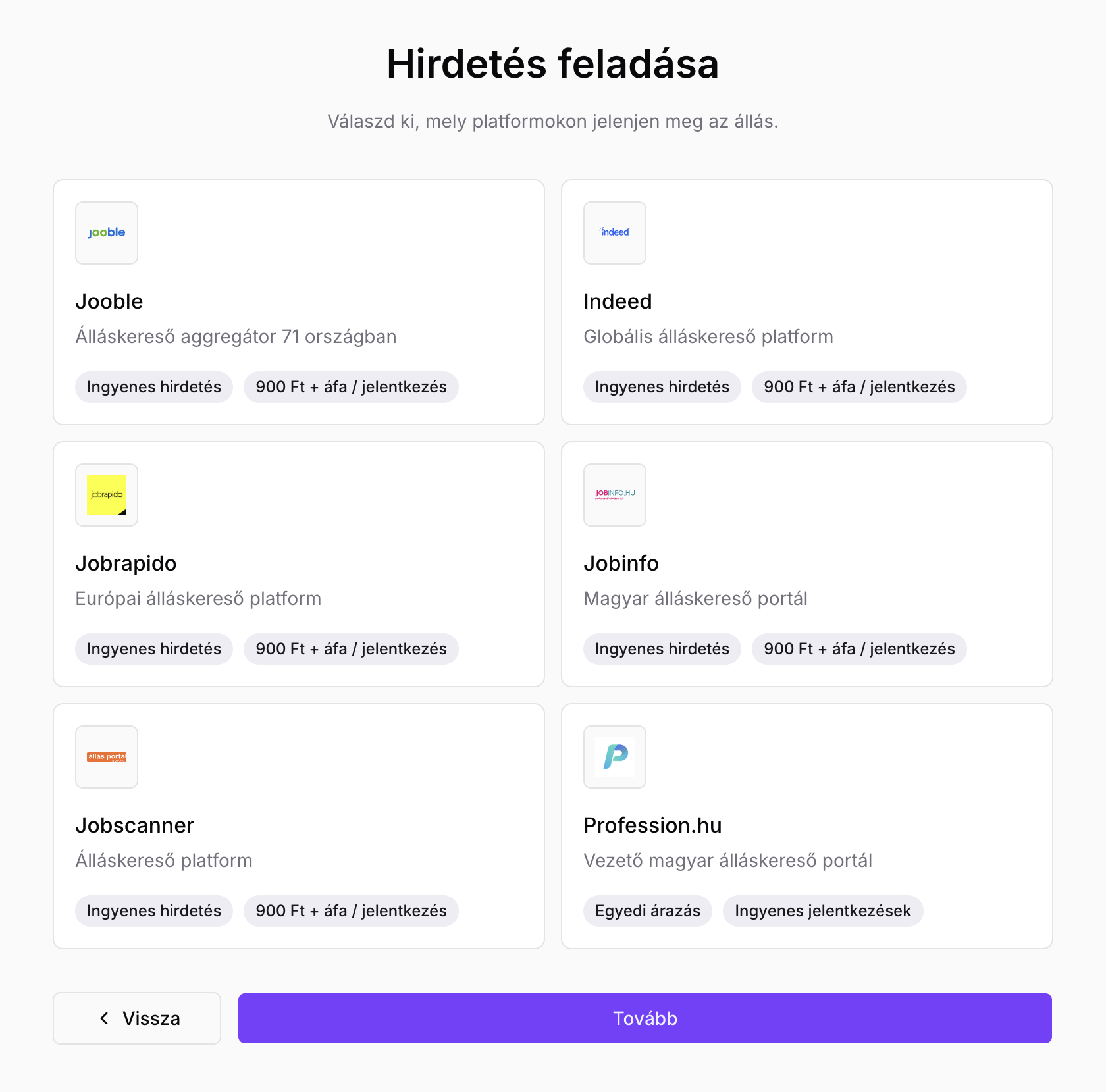 Hirdetés feladása a Fitbase-ben: Jooble, Indeed, Jobrapido, Jobinfo, Jobscanner és Profession.hu egy helyről