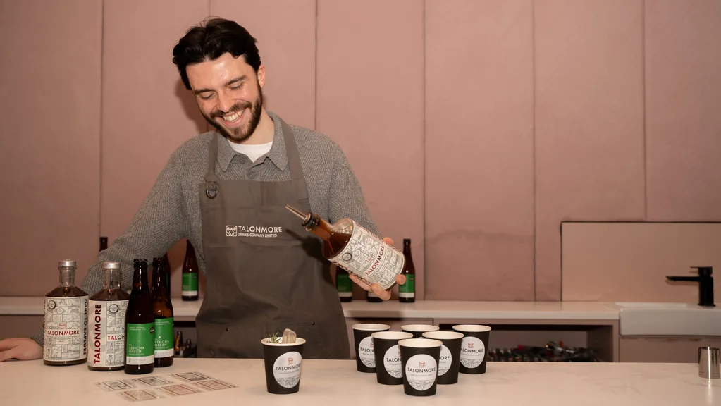 Talonmore 0.0% botanical spirit being poured into a tasting cup at an Edinburgh event