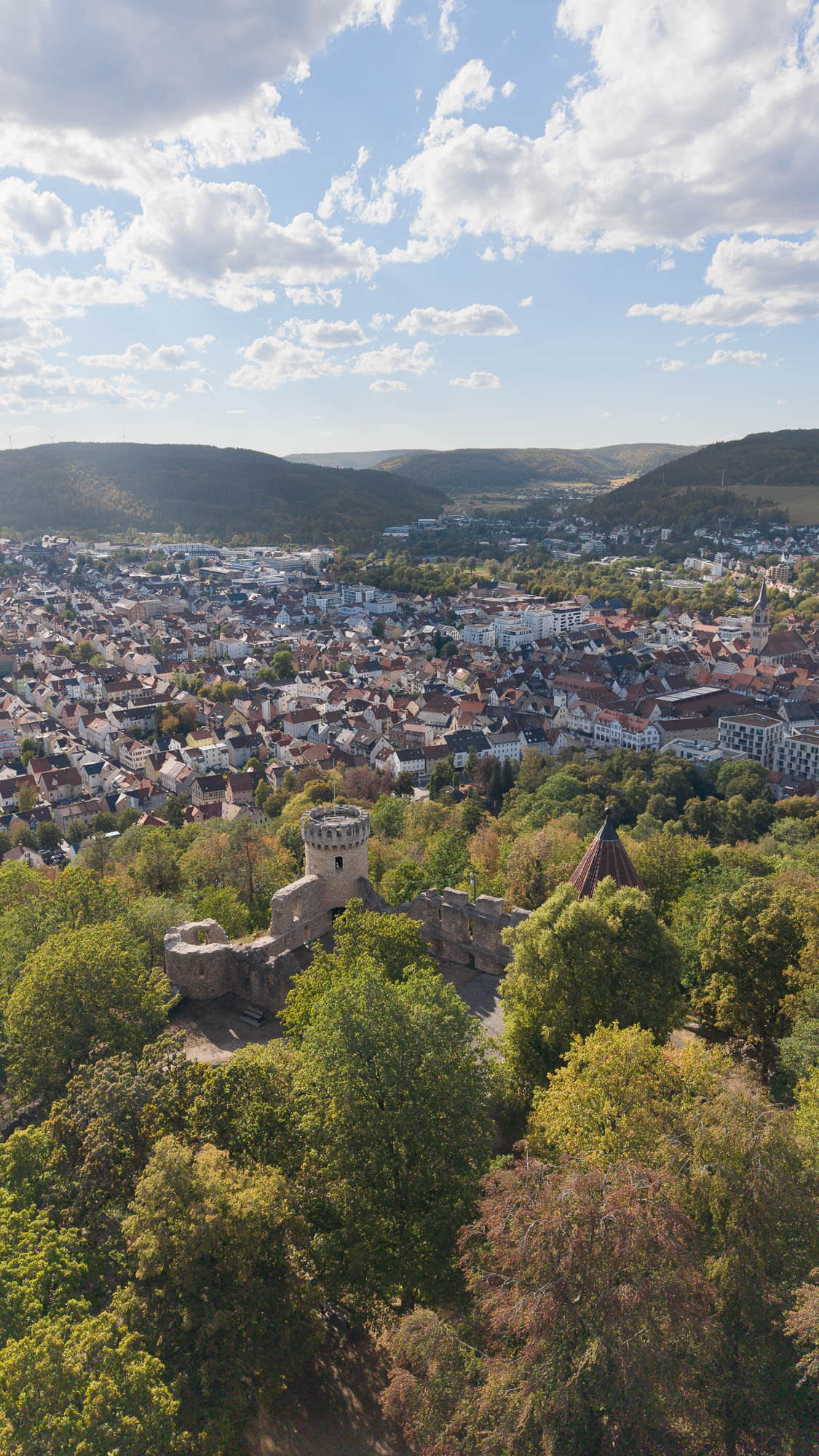 Blick über Tuttlingen und die Burgruine Honberg