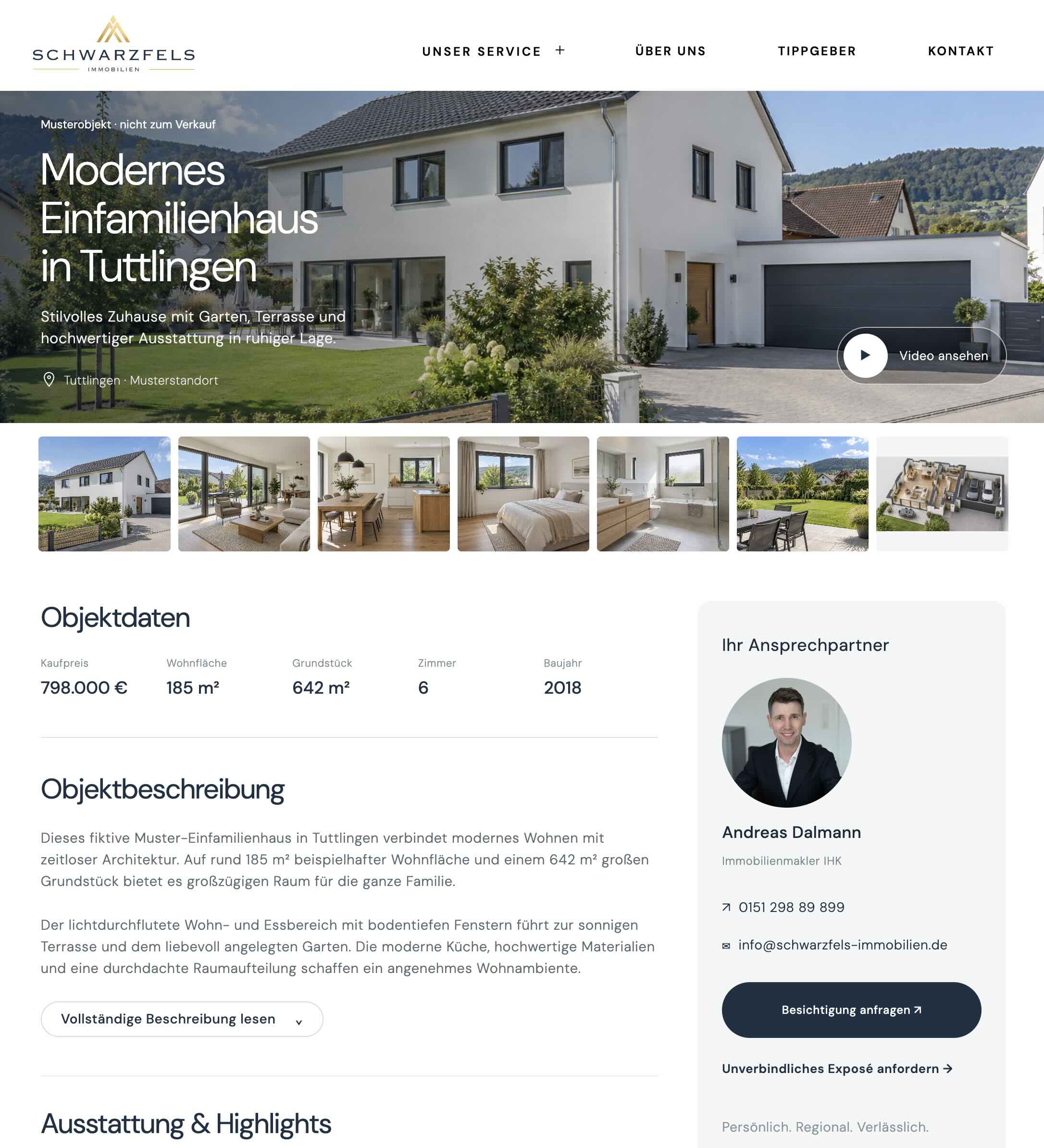 Muster-Online-Exposé von Schwarzfels Immobilien mit Titelbild, Fotogalerie und Objektbeschreibung