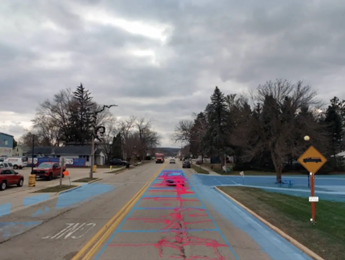 Street Smart interface showing a road with pavement condition overlays highlighting cracks and surface analysis