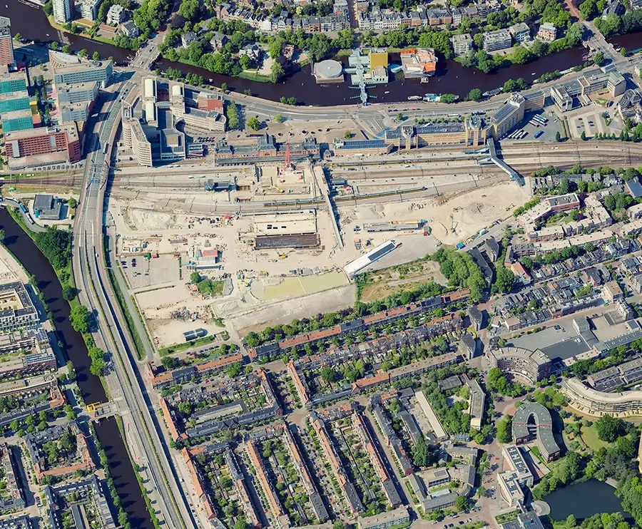 An aerial oblique view of a construction place in Groningen