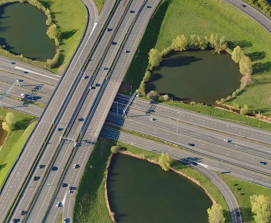 An aerial oblique view of the high way at Oudenrijn.