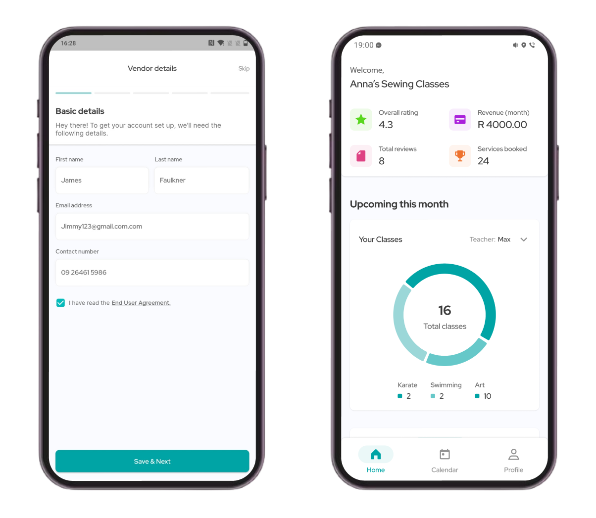 This Flutterflow Marketplace app shows All the activity of vendors and details like classname, revenue, services information and total classes.