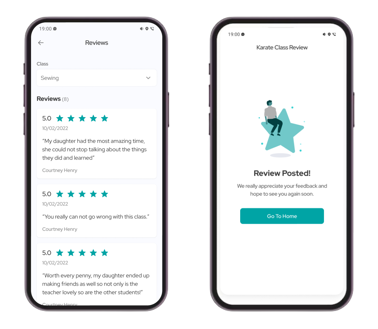 This Flutterflow Marketplace app asks gurdians to review the class after class is completed, so vendor can improve in next scheduled class.