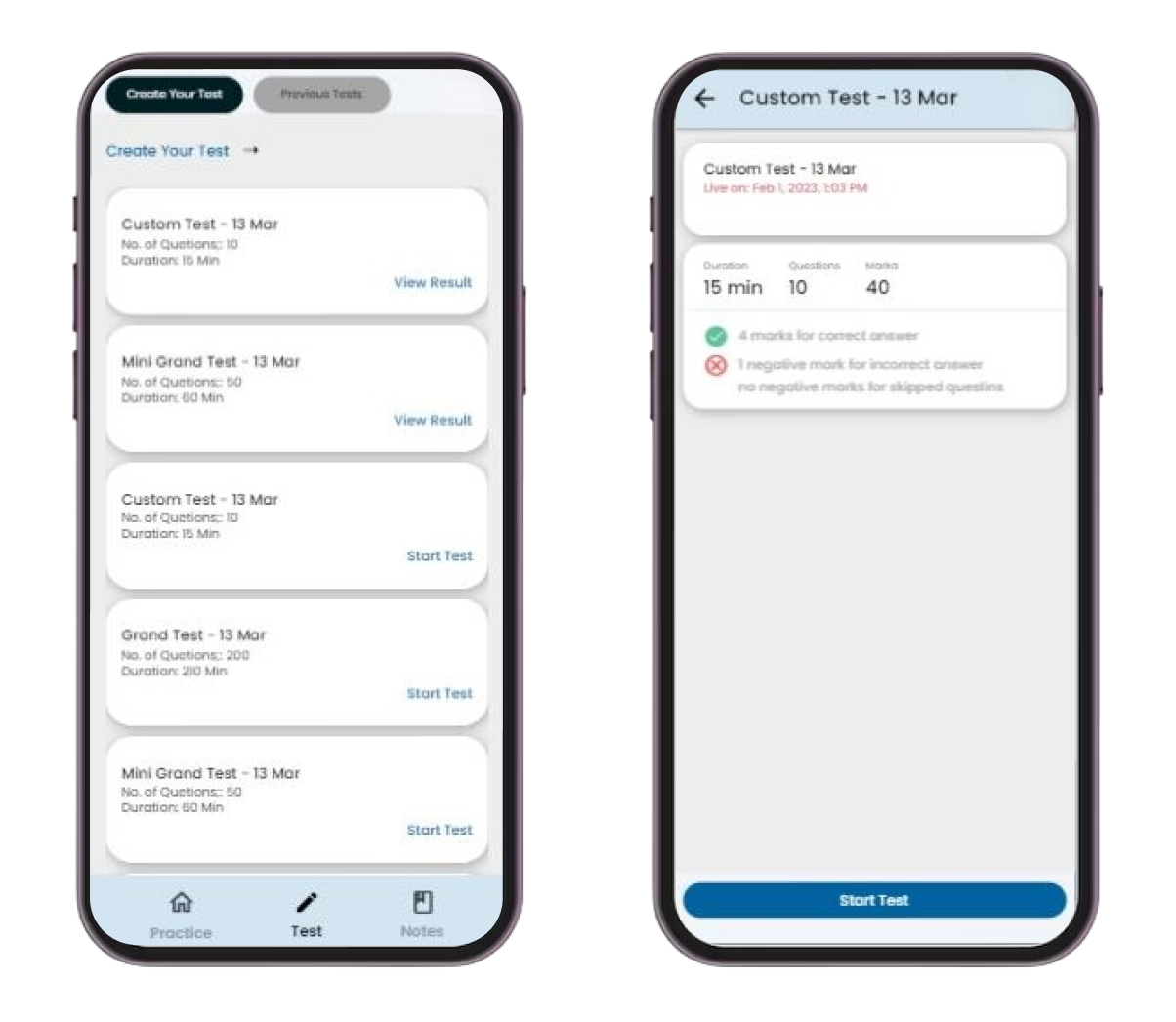 In this Flutter EdTech app students can create custom tests to make their NEET Exam preperations better.