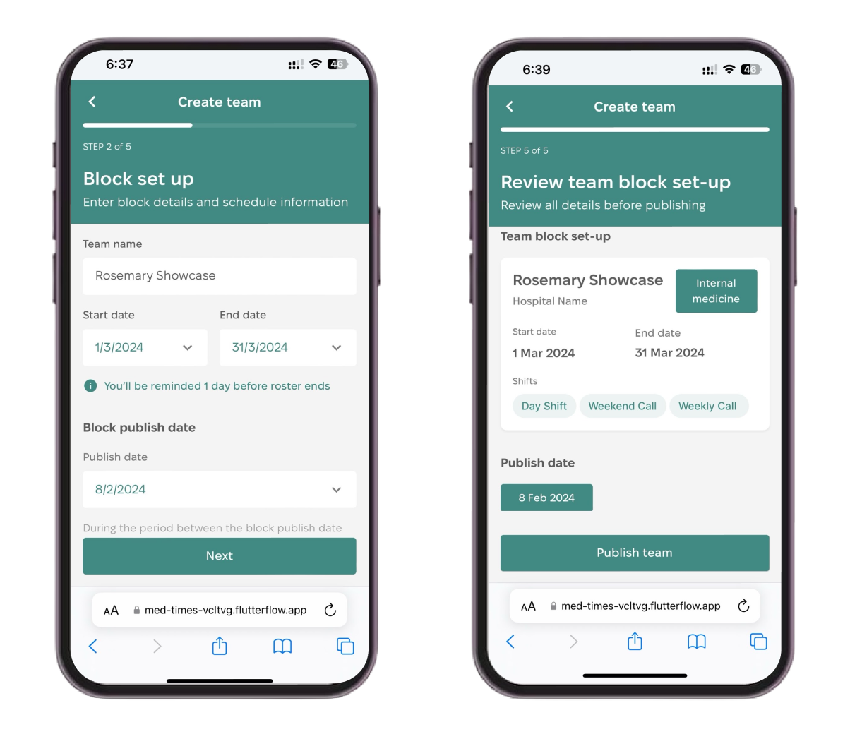 In this Flutterflow staff management app, hospitals can easily schedule tasks to their staff.