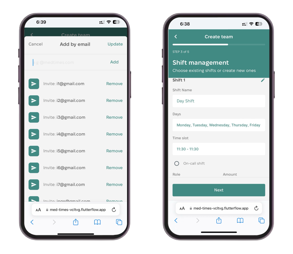 In this flutterflow staff management app, hositals can easily manage their shift management with day and time slot