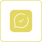 Ein weißes Häkchen in einer Sprechblase, umgeben von einem kreisförmigen Pfeil, auf einem grünen, abgerundeten quadratischen Hintergrund.