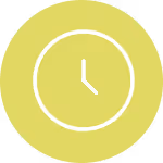 Weißes Uhrensymbol, das auf hellgrünem, rundem Hintergrund die Uhrzeit 3:00 anzeigt.