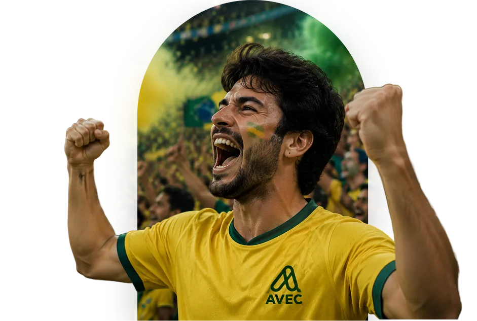 Torcedor com camisa AVEC comemorando na Copa