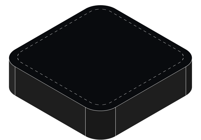 Black isometric rounded square block with a dashed inner outline on top.