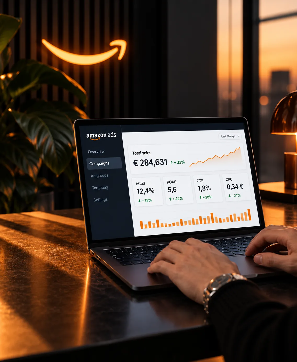 Amazon-Ads-Dashboard auf einem Laptop