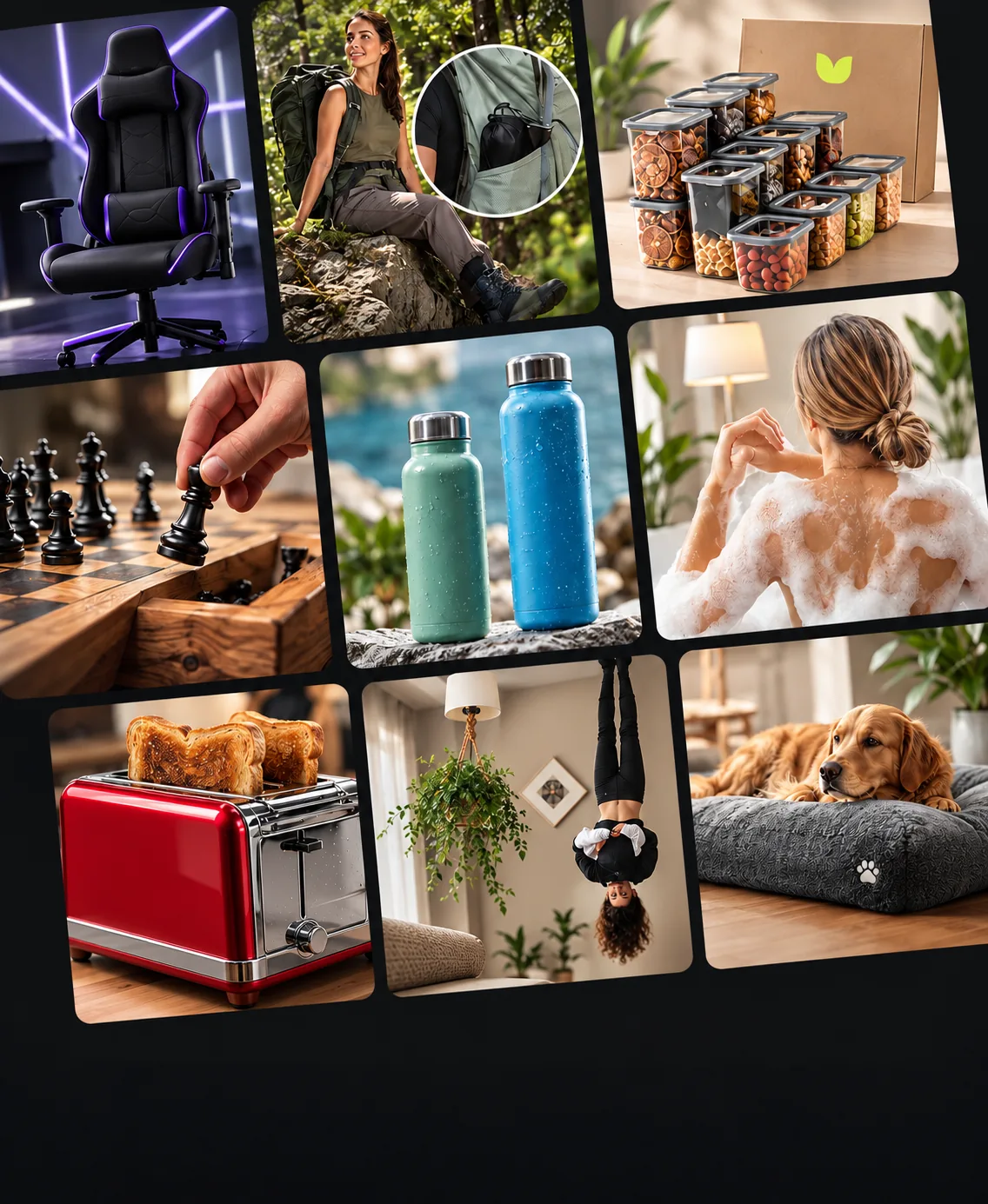 Collage von Produktbildern verschiedener Marken