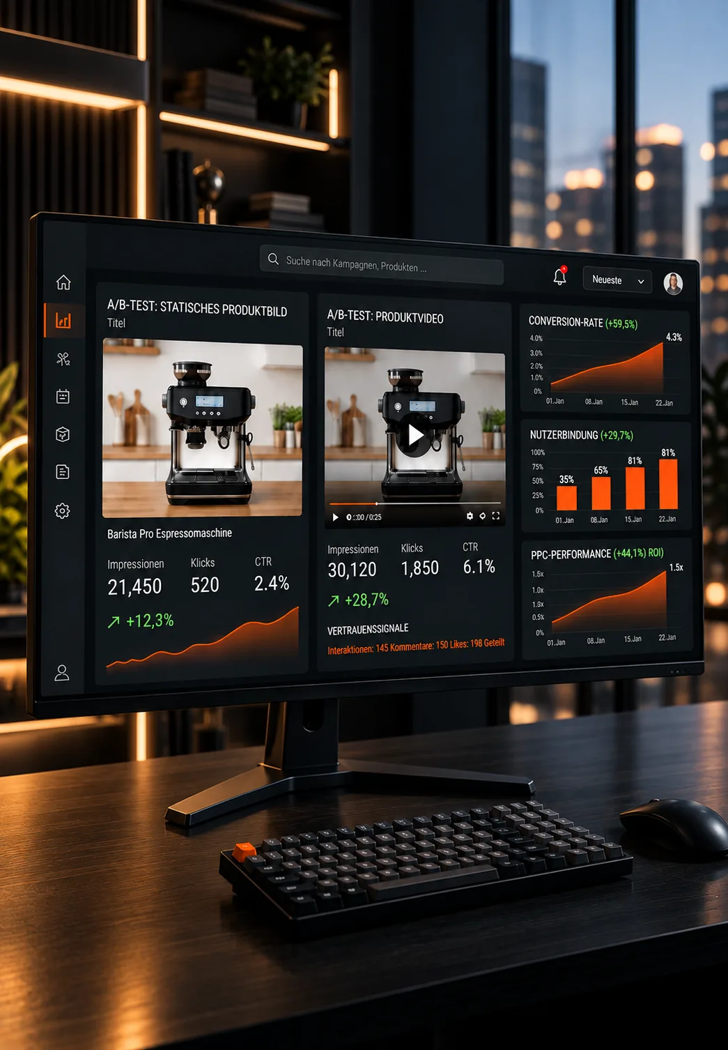 Monitor mit Analyse von Wettbewerbsprodukten