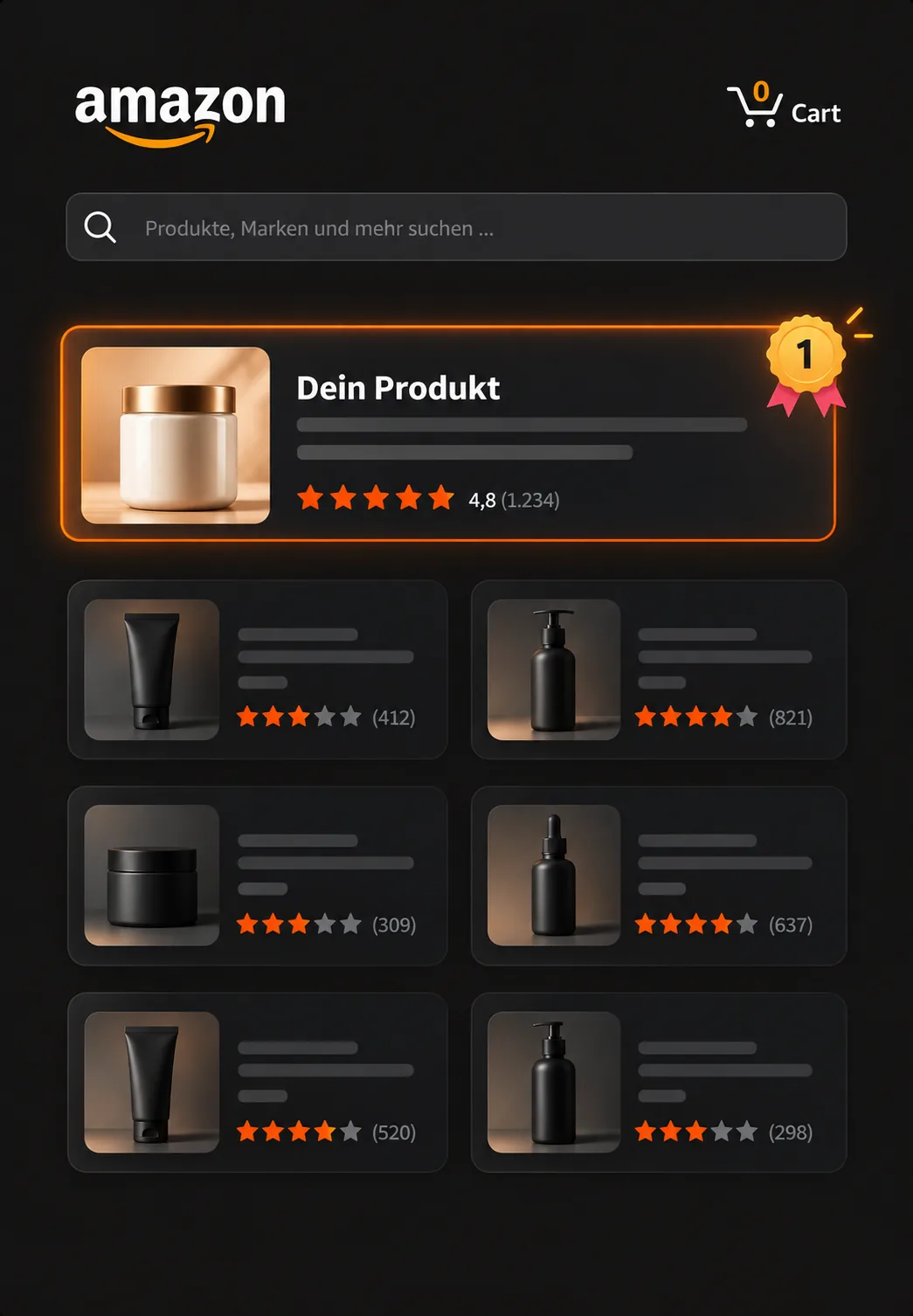 Amazon-Suchergebnis mit dem eigenen Produkt auf Platz 1