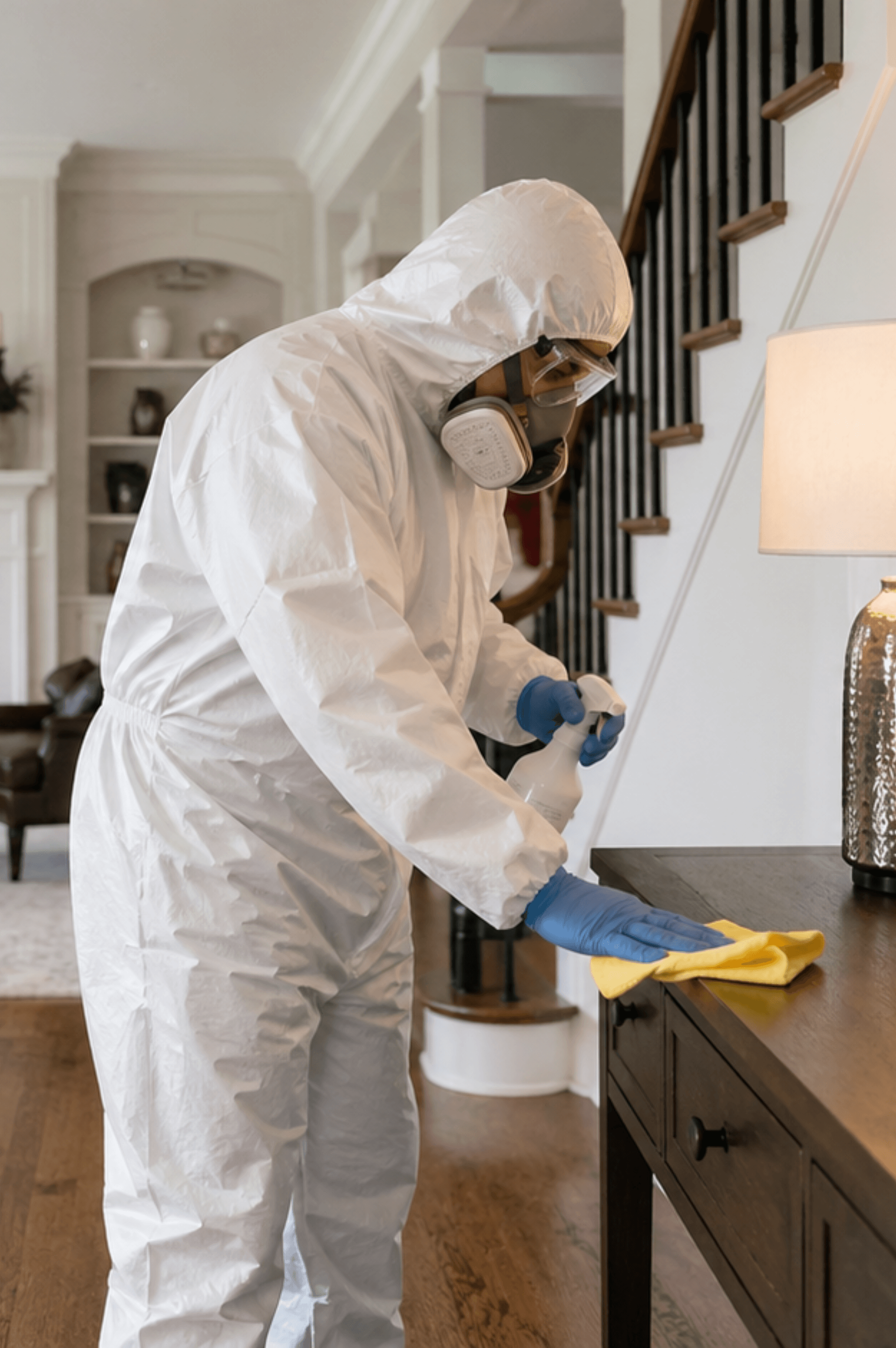 Blood and biohazard cleanup using EPA-registered disinfectants and OSHA protocols