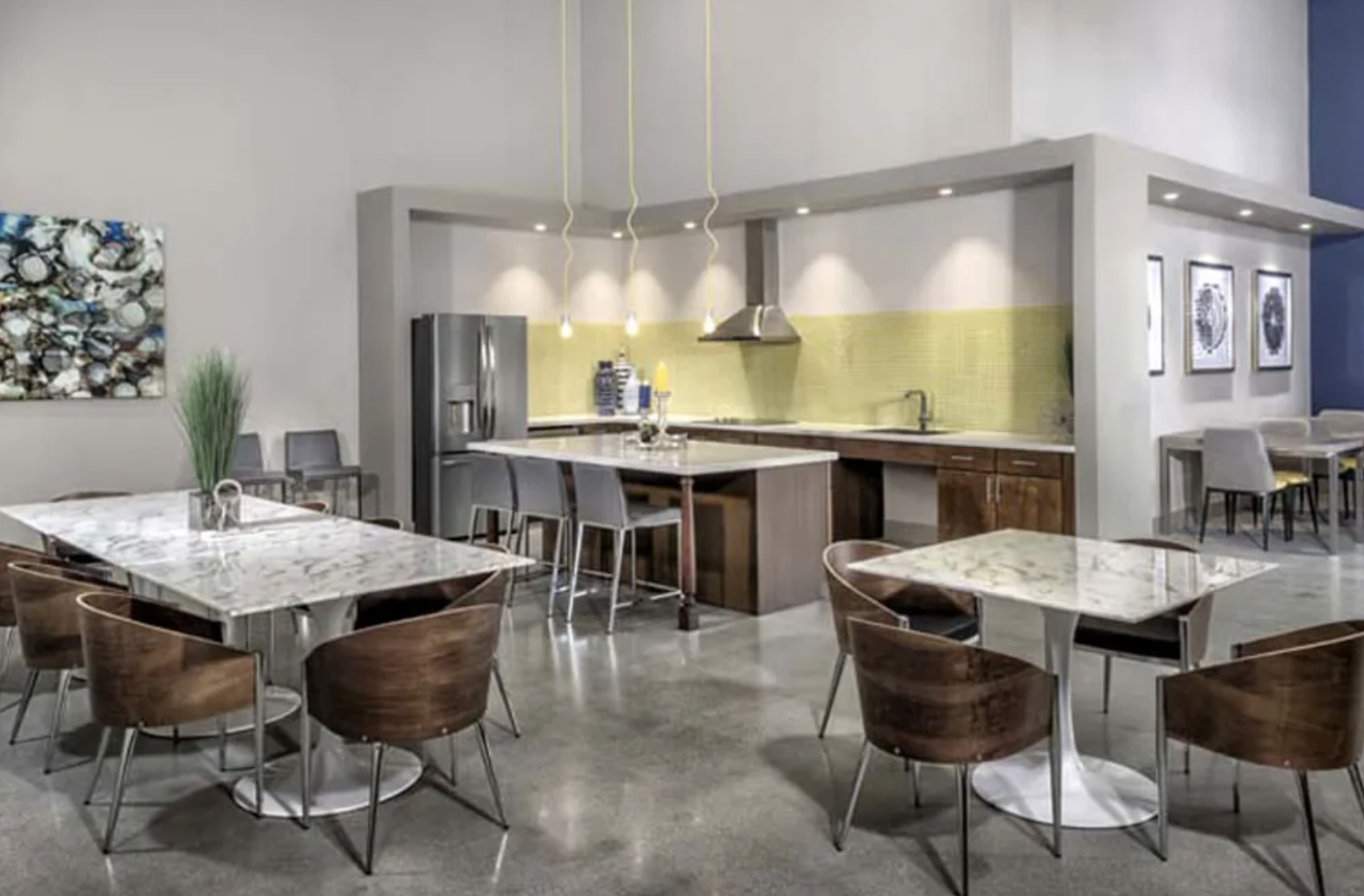 Community kitchen with tables and chairs