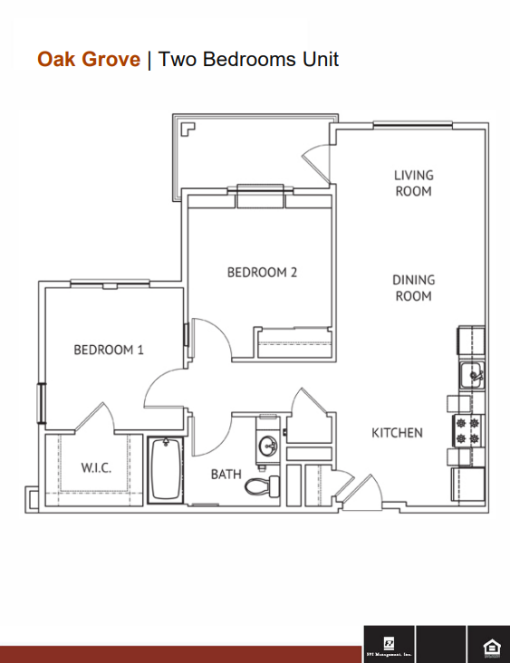2 Bed / 1 Bath, 841 sq. ft.