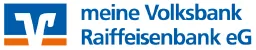 Logo von meine Volksbank Raiffeisenbank eG mit blauen und orangefarbenen Elementen.