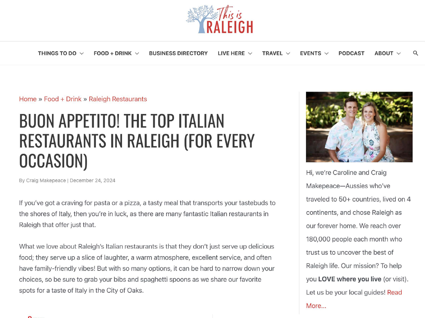 image of an article with the headline Buon Appetito! The Top Italian Restaurants in Raleigh