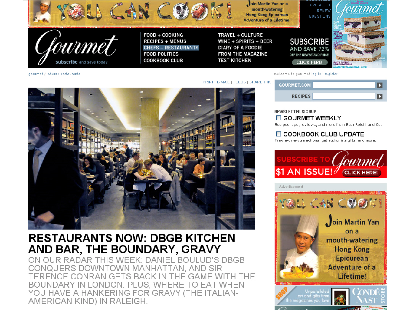 an image of an article with the headline Restaurants Now: DBGB Kitchen and Bar, The Boundary, Gravy