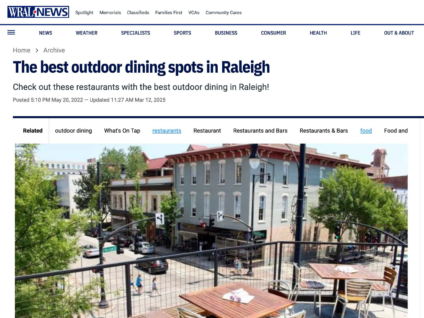 image of an article with the headline The best outdoor dining spots in Raleigh