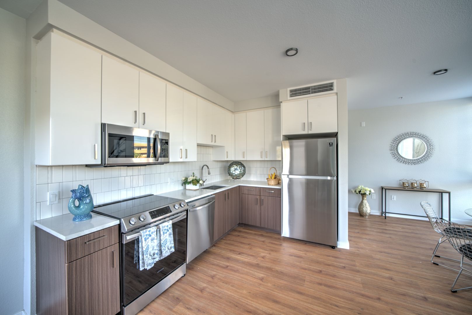 Kitchen with brown and white cabinets