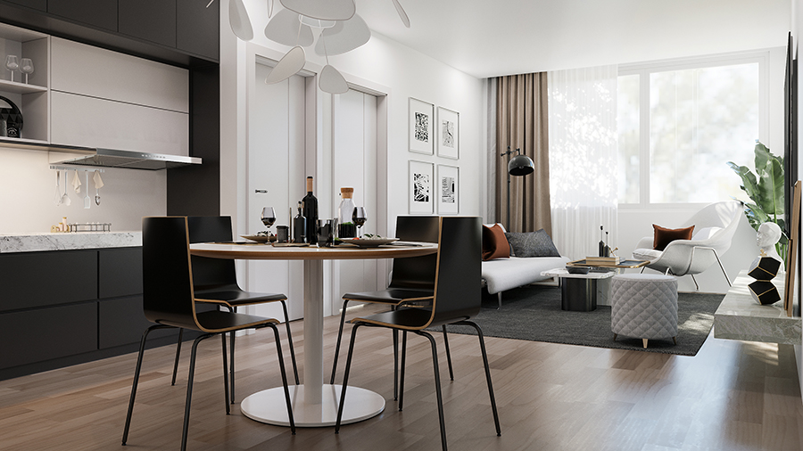 rendering of living room area