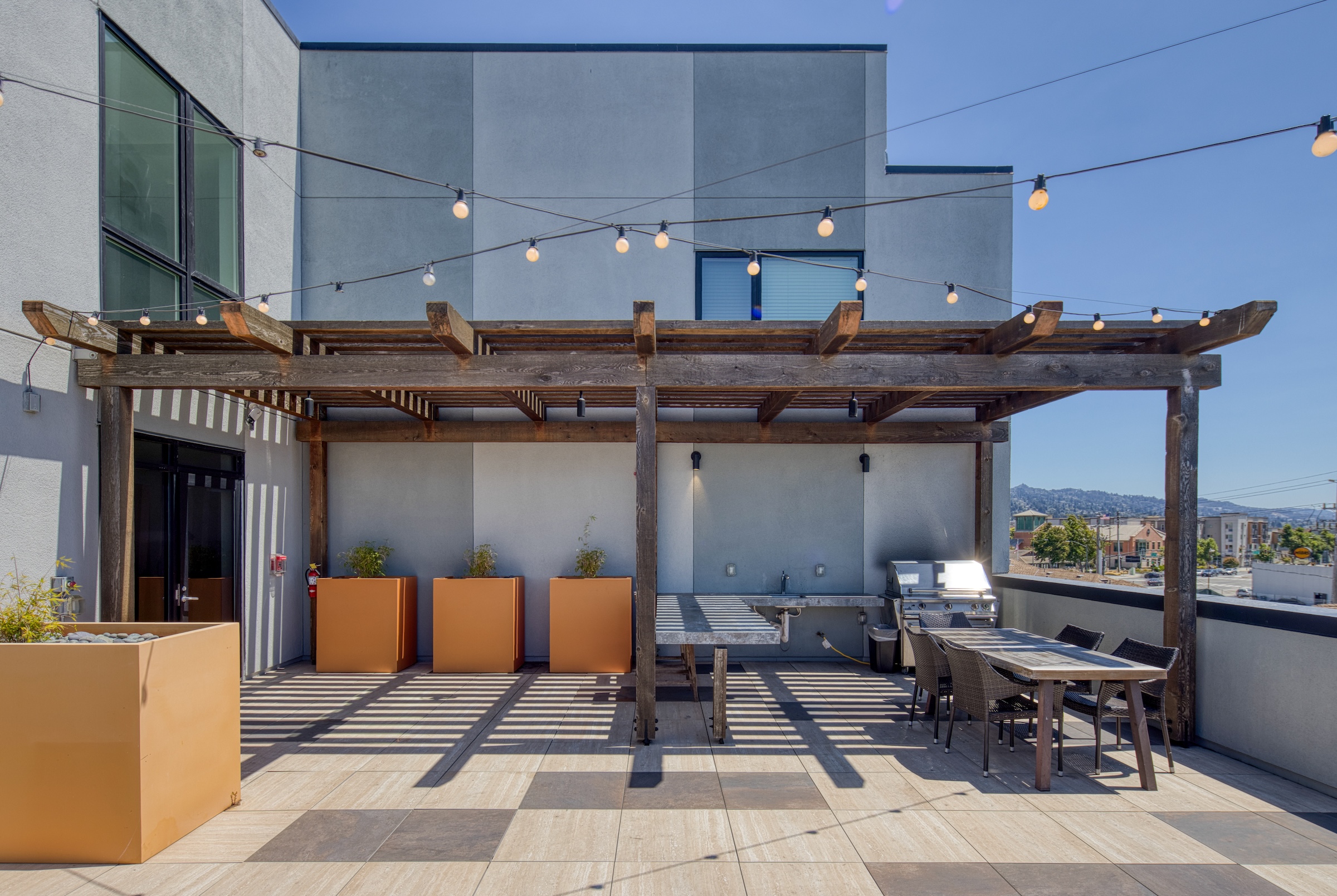 Rooftop deck with seating area