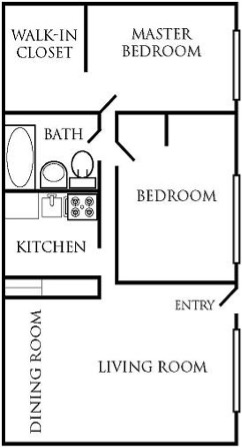 2 bed, 1 bath, 728sf