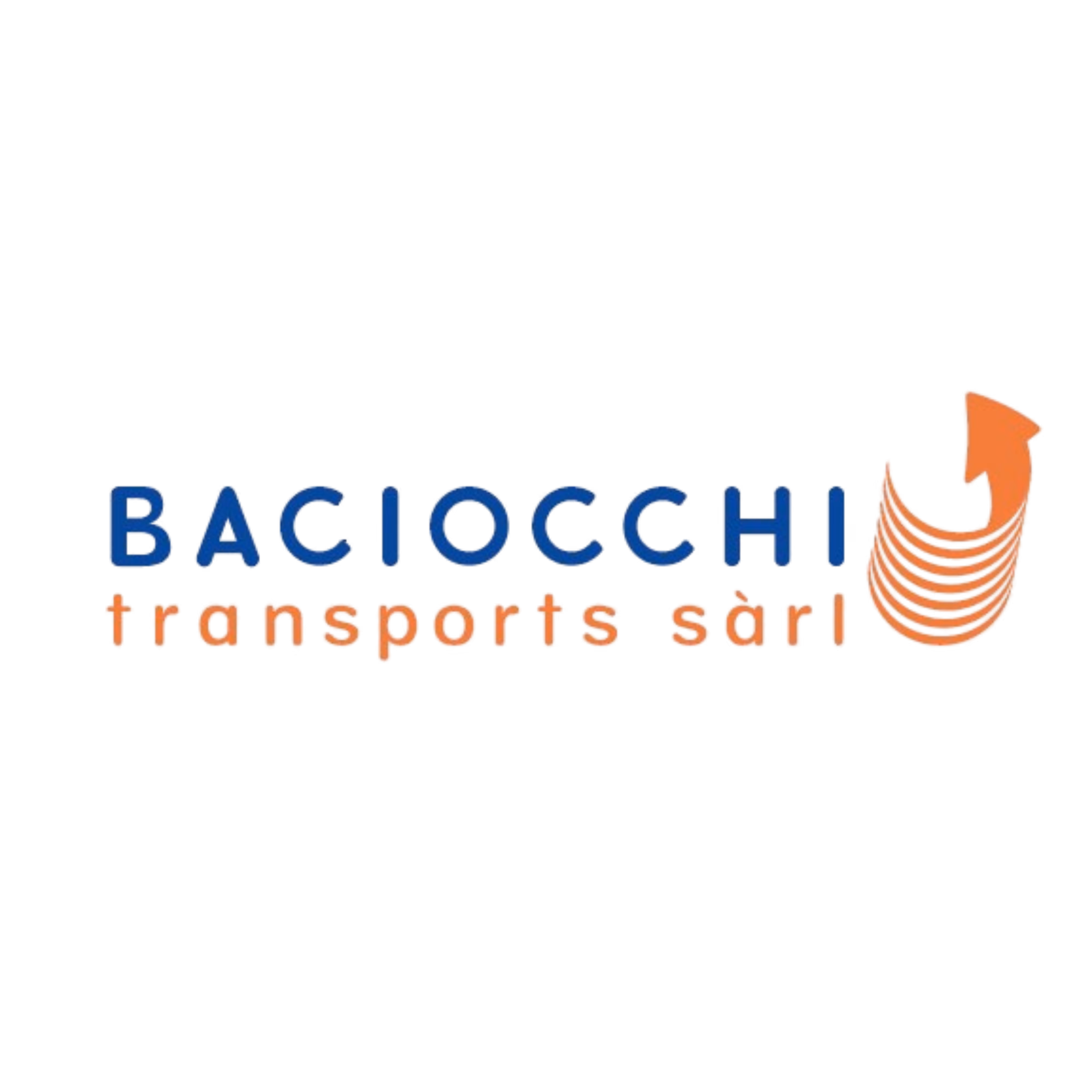 Logo de Baciocchi transports sàrl avec une flèche orange vers le haut à droite.