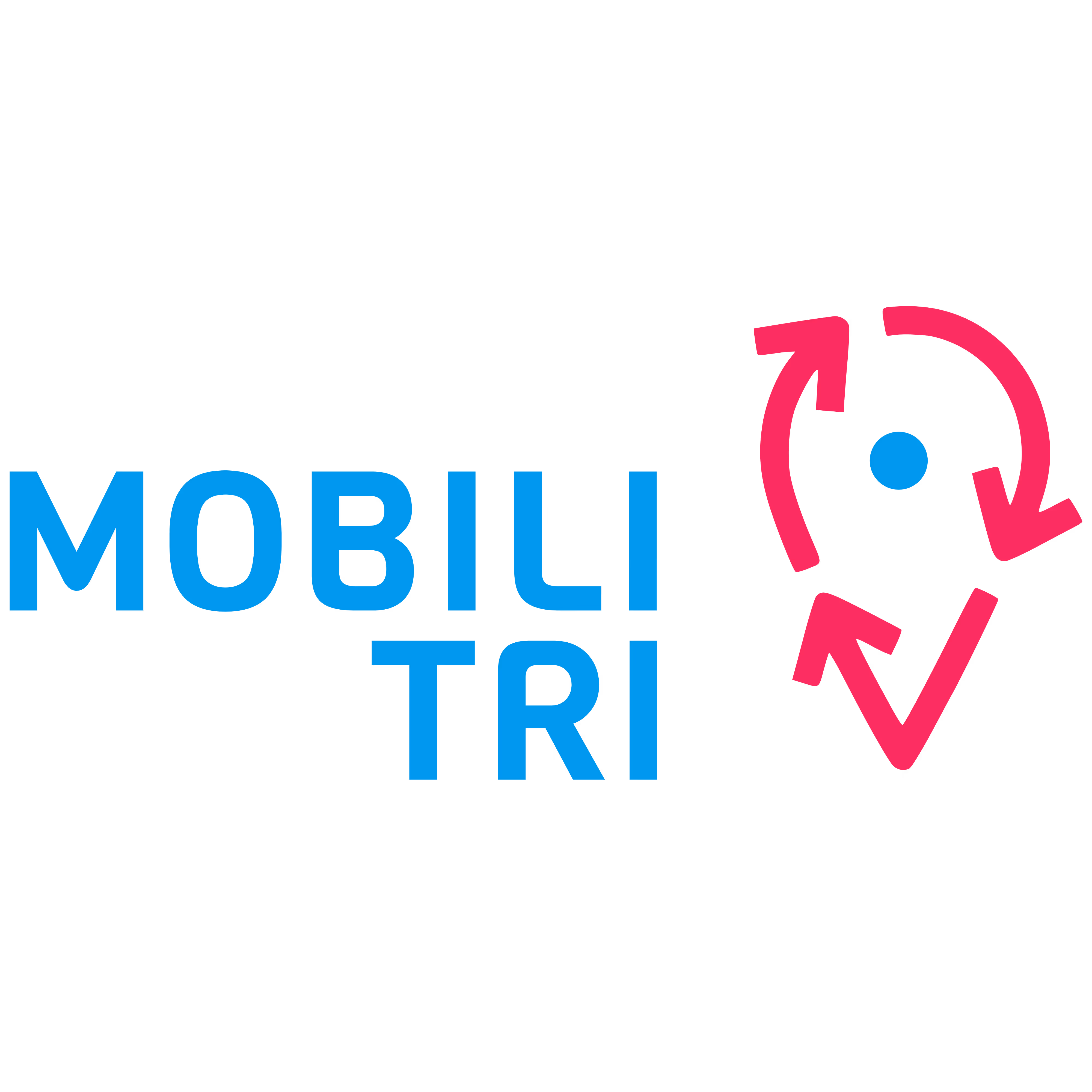 Logo Mobilitri avec texte bleu et flèches rouges circulaires autour d'un point bleu.