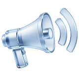 A silver megaphone with a black background.