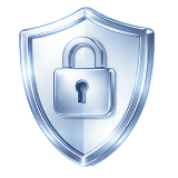 A silver shield with a lock on it.