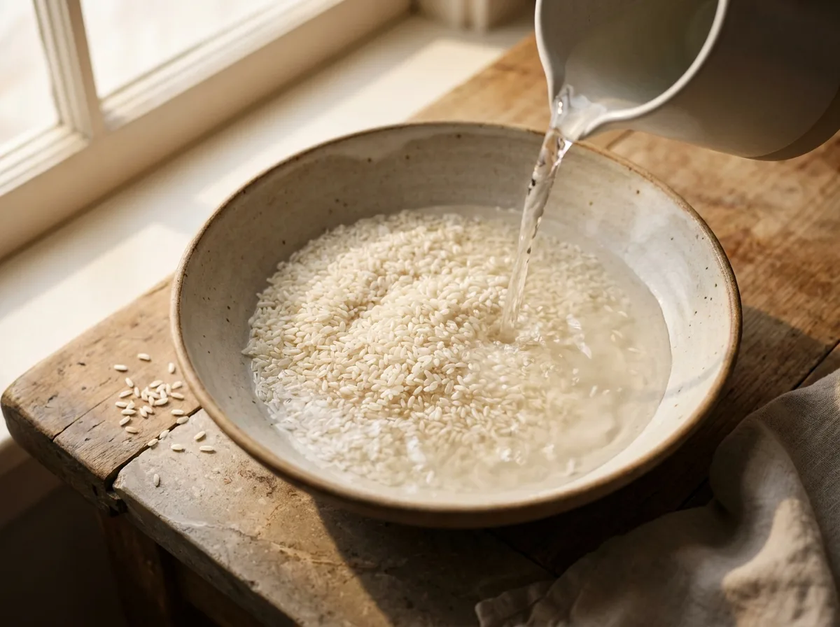 Rice being washed seven times