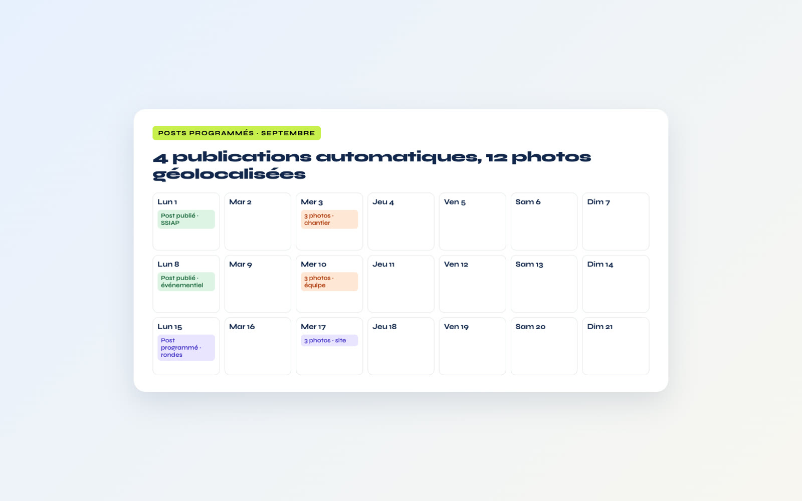 Calendrier de posts et photos publiés automatiquement