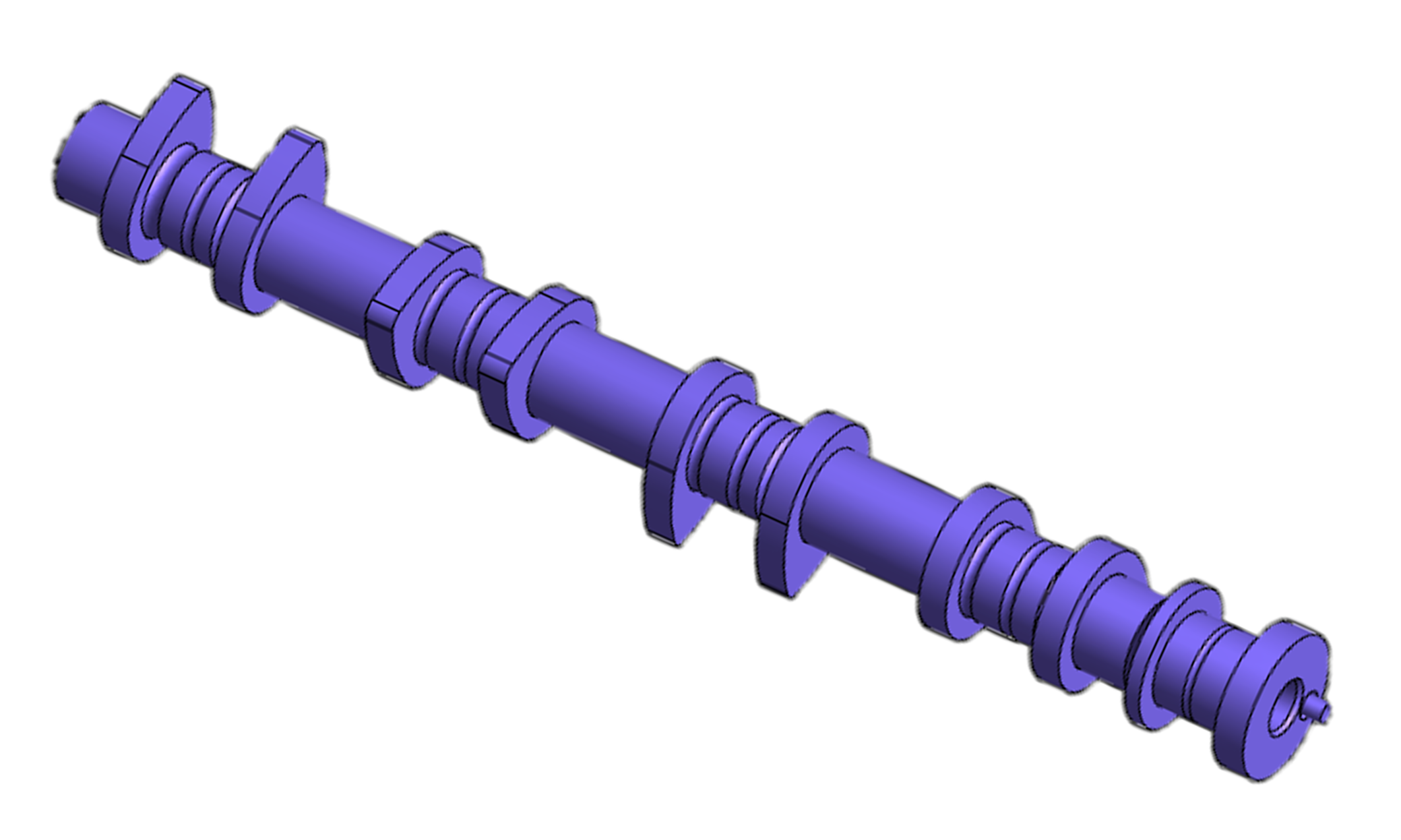 Camshaft — main journals, post end and cam lobes