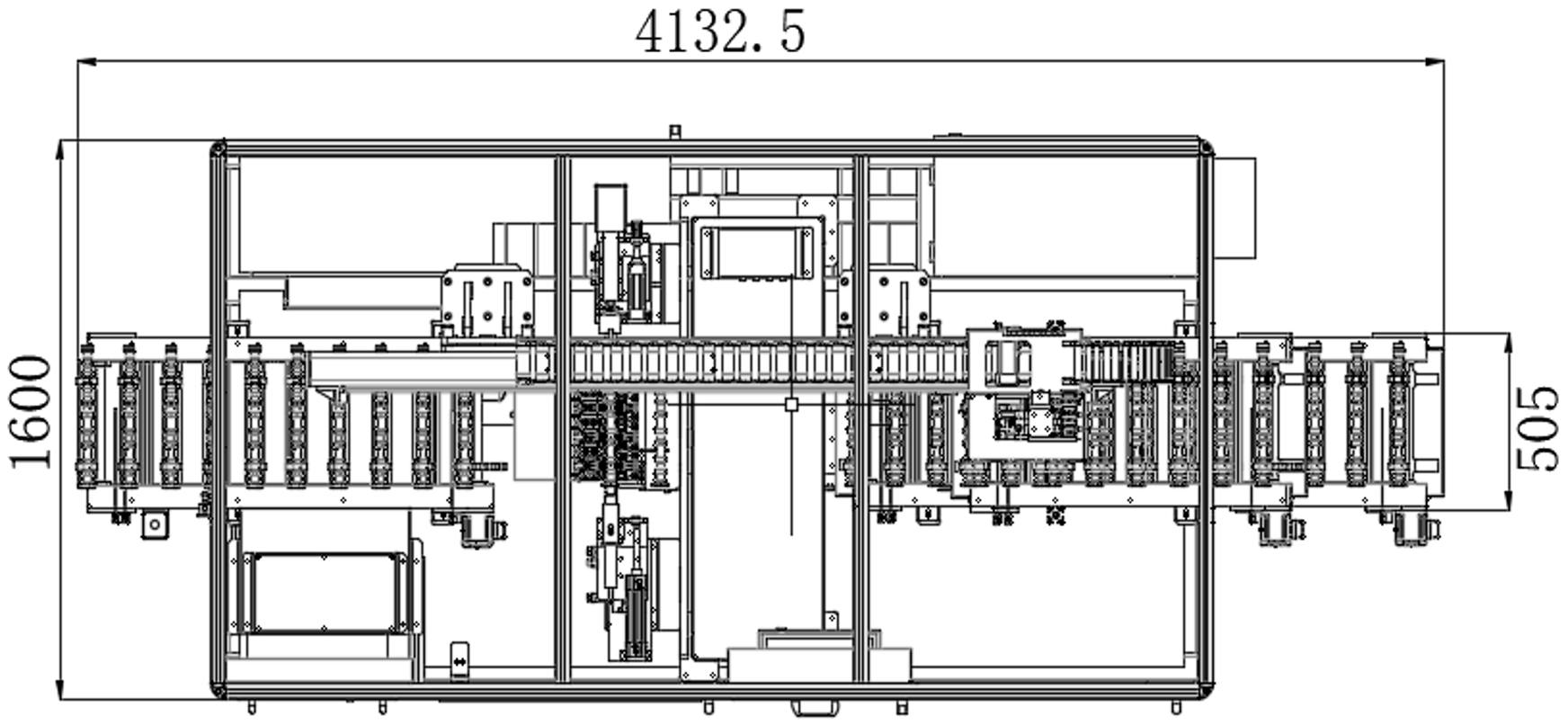 Machine dimensions — overall 4132.5 x 1600mm, working height 505mm