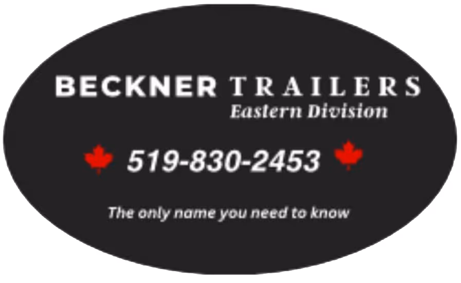 Beckner Trailers Eastern Division logo with phone number 519-830-2453 and Canadian maple leaf icons.